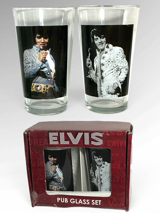 Elvis Presley Other - ELVIS Presley Pub Pint Glass Set Vintage Collectible 16 Oz Set of 2 Boxed
